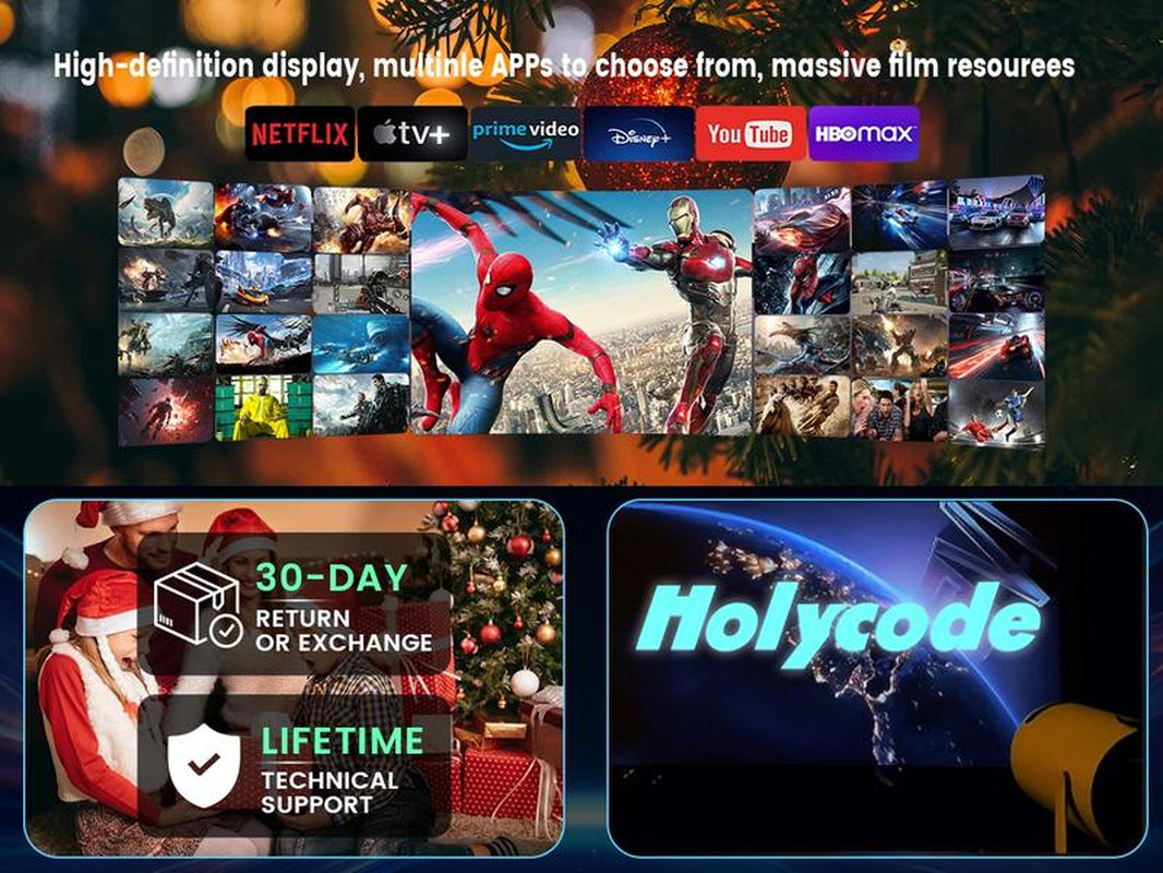 Experience Ultimate Entertainment Anywhere with the HolyCode Wireless 4K Portable Projector - Perfect for Home & Outdoor Use!